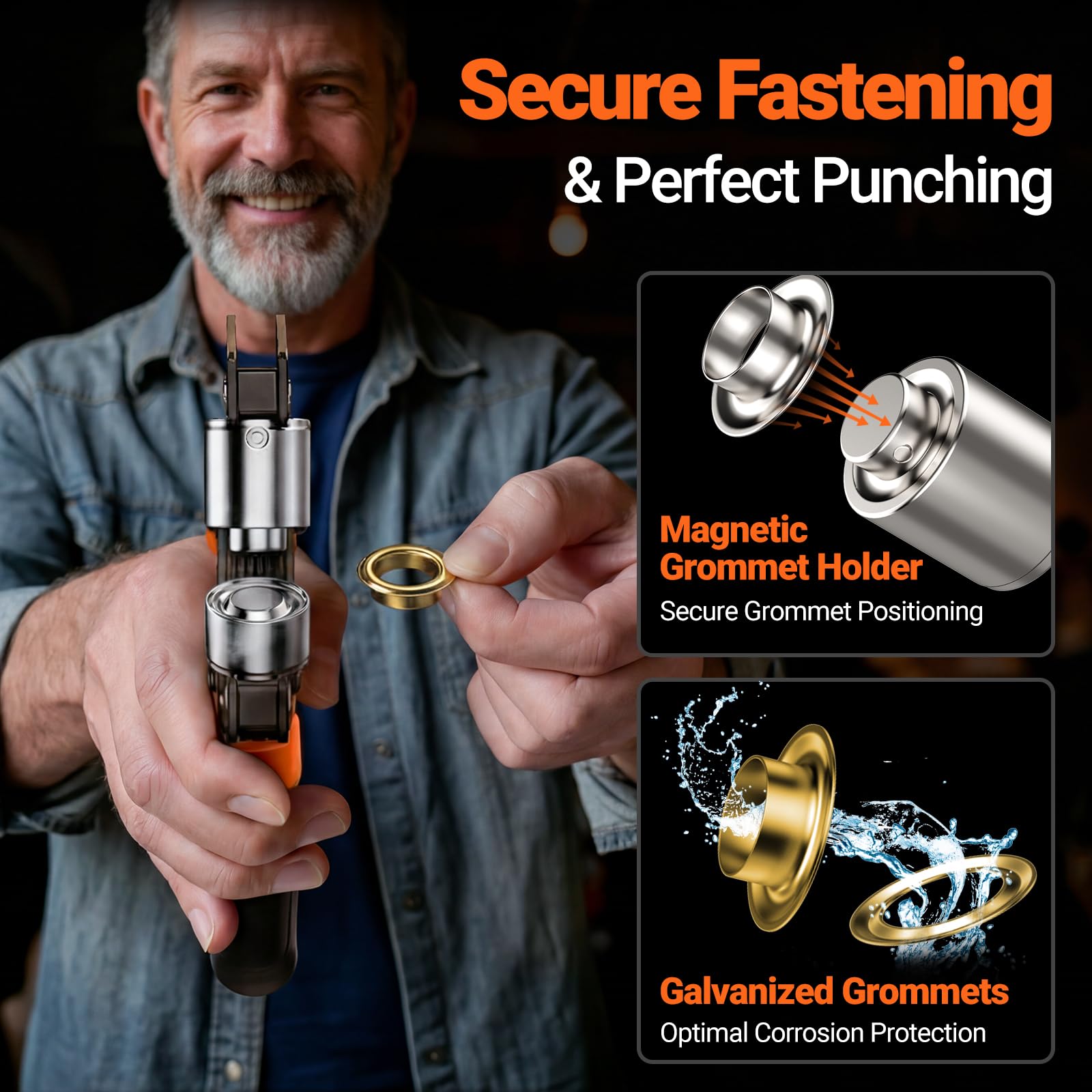 Ösenzange Set, Preciva Ösenzange 10 mm Ösenpresse mit Aufbewahrungsbox und 300 Ösen (Ø10 mm in zwei Farben) für PVC-Banner, Planen, Karton