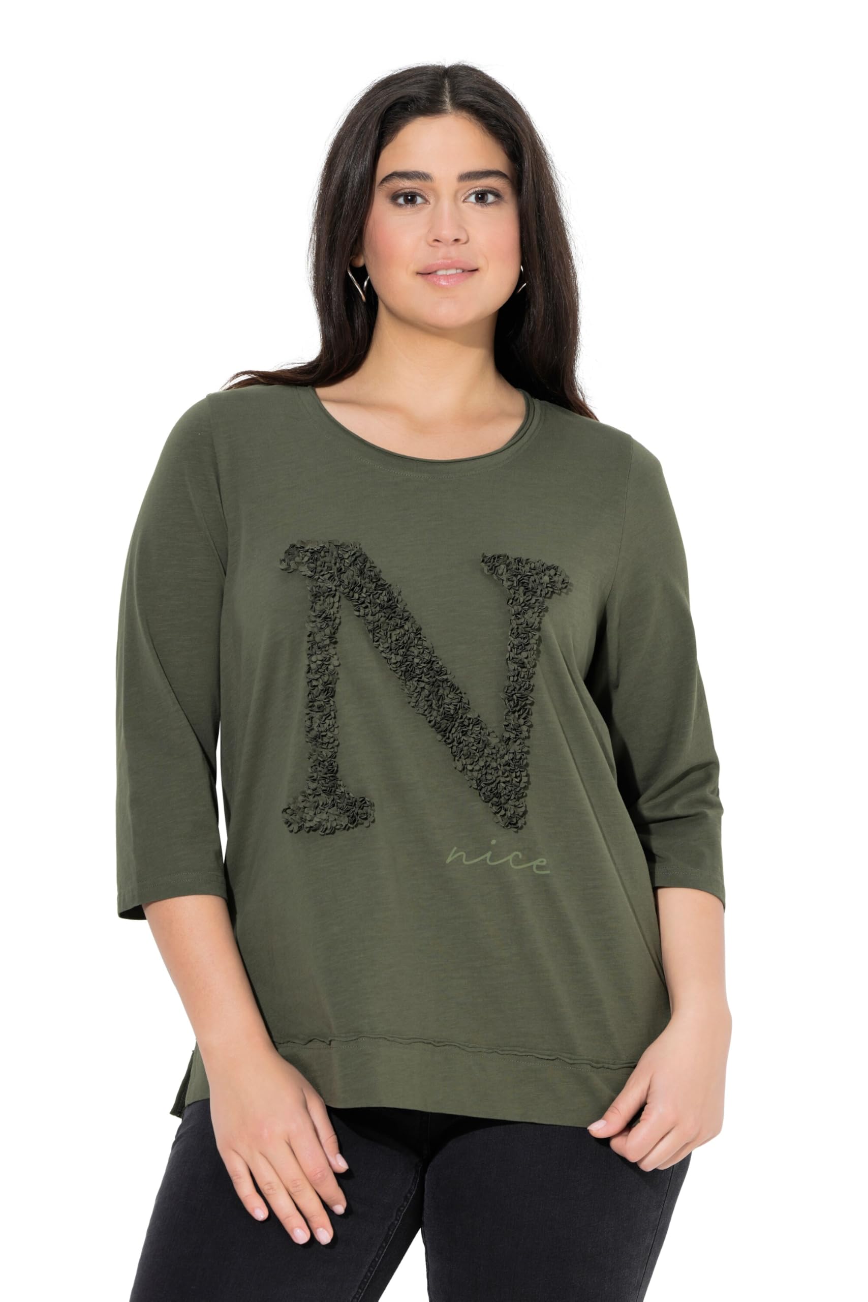 Ulla Popken Damen große Größen Übergrößen Plus Size Shirt, Nice, Classic, Rundhalsausschnitt, 3/4-Arm 842065