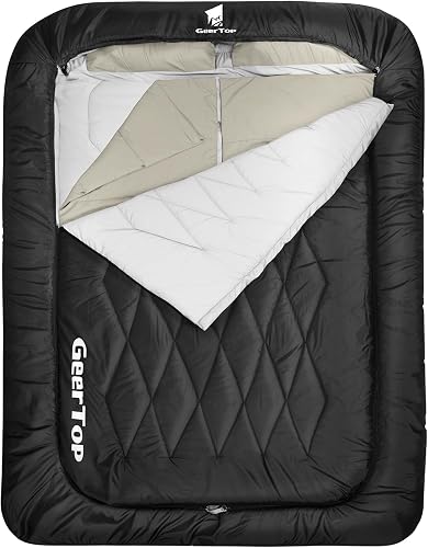 GEERTOP Comfort Doublewide Sleeping Bag with Blanket Queen Size Two Person Sleeping Bag for Adults, Couples & Family Camping