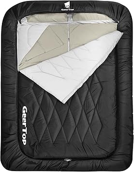 GEERTOP Queen Size Double Sleeping Bag with Blanket for Camping Couples Two Person Adults, Removeable Top Cover 4 Season Backpacking Hiking