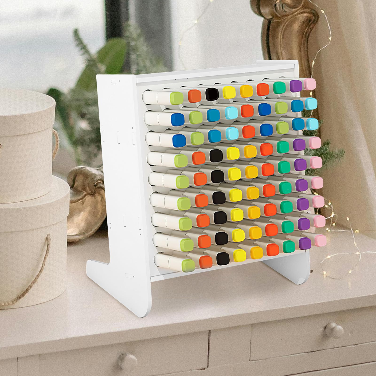 Portapenne da Tavolo Multifunzionale Cassetto Bianco in Plastica, Organizer per Marker Stabile e Durevole, per Back To School Party e Uso Scolastico