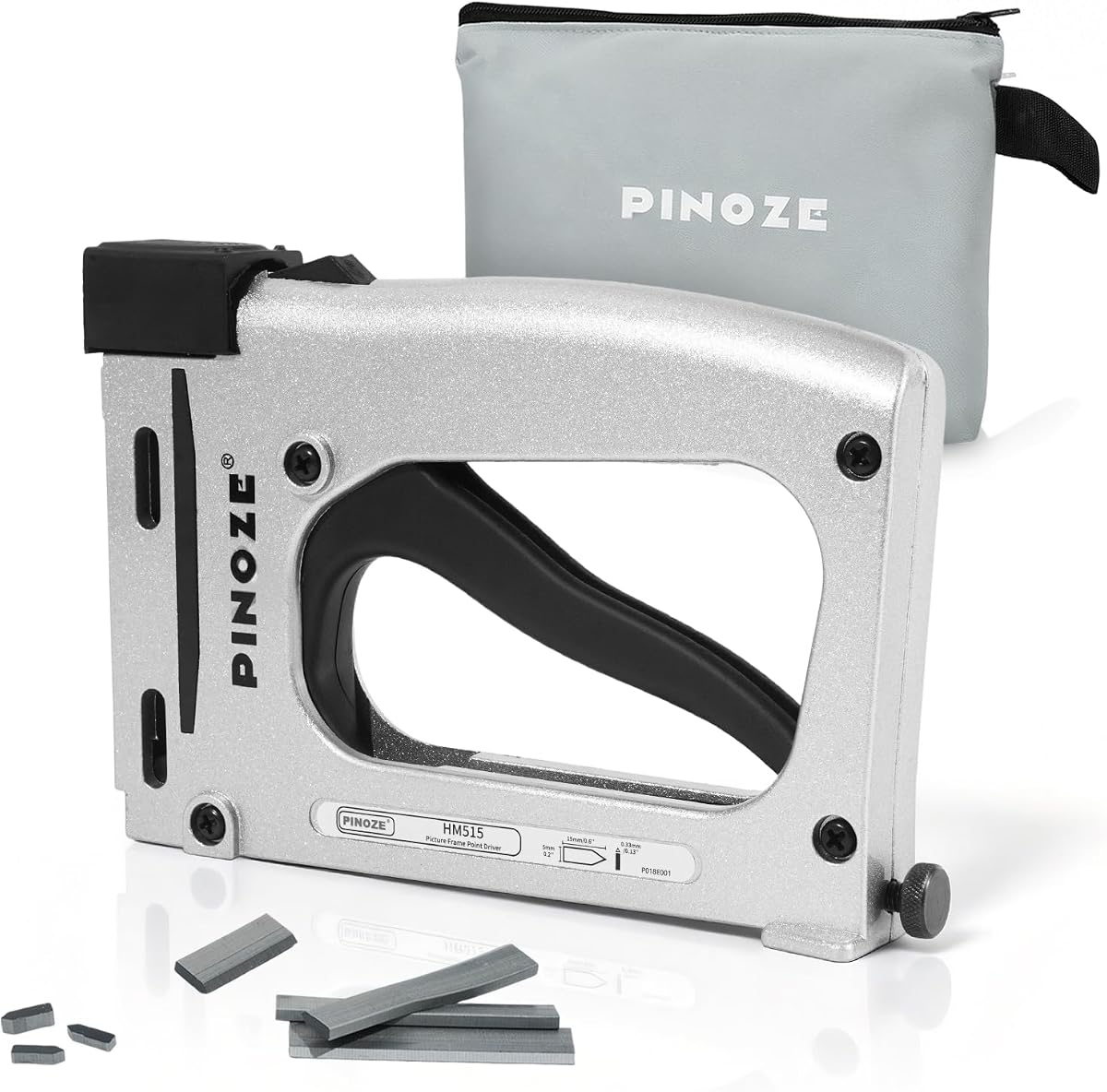 PINOZE Point Driver HM515 Manual Tool with 2000-Count Flexible Point Nails and Tool Pouch, Picture Framing Tool for DIY Crafts, Frame Point Driver, Picture Frame Stapler/Nailer/Tacker (Silver)