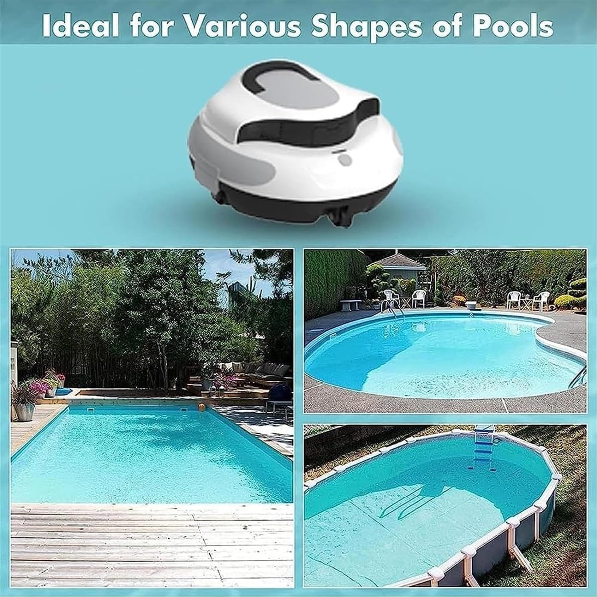 Cordless Robotic Pool Cleaner, Automatic Swimming Pool Robot Underwater Vacuum Cleaners,Pool Cleaner,100 Mins Runtime and 1000 Sq.Ft,for Above/In-Ground Pools
