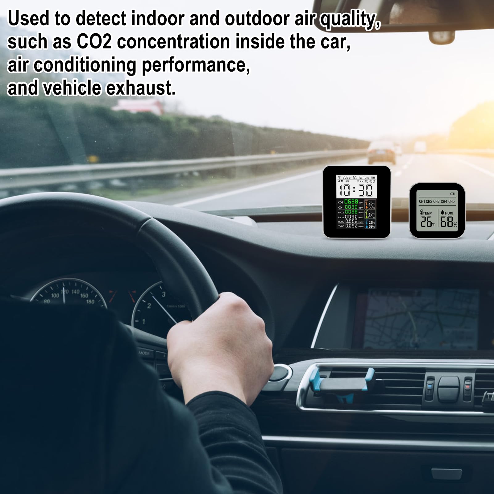 Shkalacar 16-in-1 Air Quality Monitor, Indoor Temperature Sensors, Detect TVOC HCHO PM2.5 PM10 PM1.0 CO2 Real Time 2.8TFT Display Screen, with 2pcs Sub Sensor Humidity Temp Intelligent Monitor