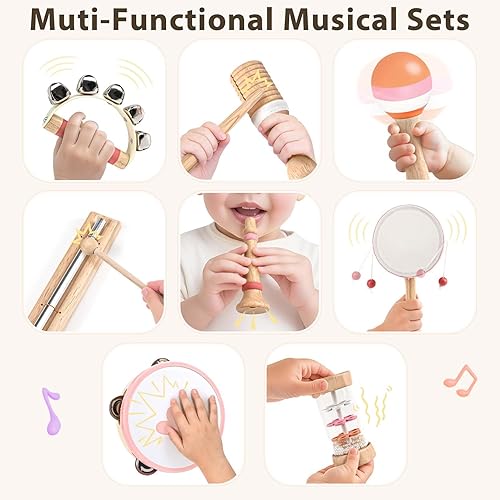 Miniatura 7 de Juguetes musicales para regalos de cumpleaños de niñas de 2 y 3 años, juguetes Montessori de madera para niños de 2 años, instrumentos musicales 8