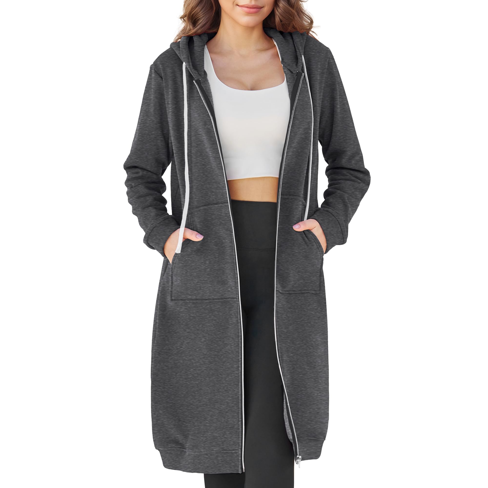 DUOYANGJIASHAWomens Hoodies Fashion Sweatshirts: Full Zip Up Winter Fleece Pullover Hoodies Fall Long Jackets with Pockets