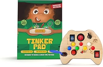 Clapstore Toys Tinker Pad Montessori Busy Board with LED Light,Sensory Activity Toy for Toddlers 1-6 Years,Promotes Fine Motor Skills&Brain Development,Montessori Travel Toy for Boys&Girls,Beige