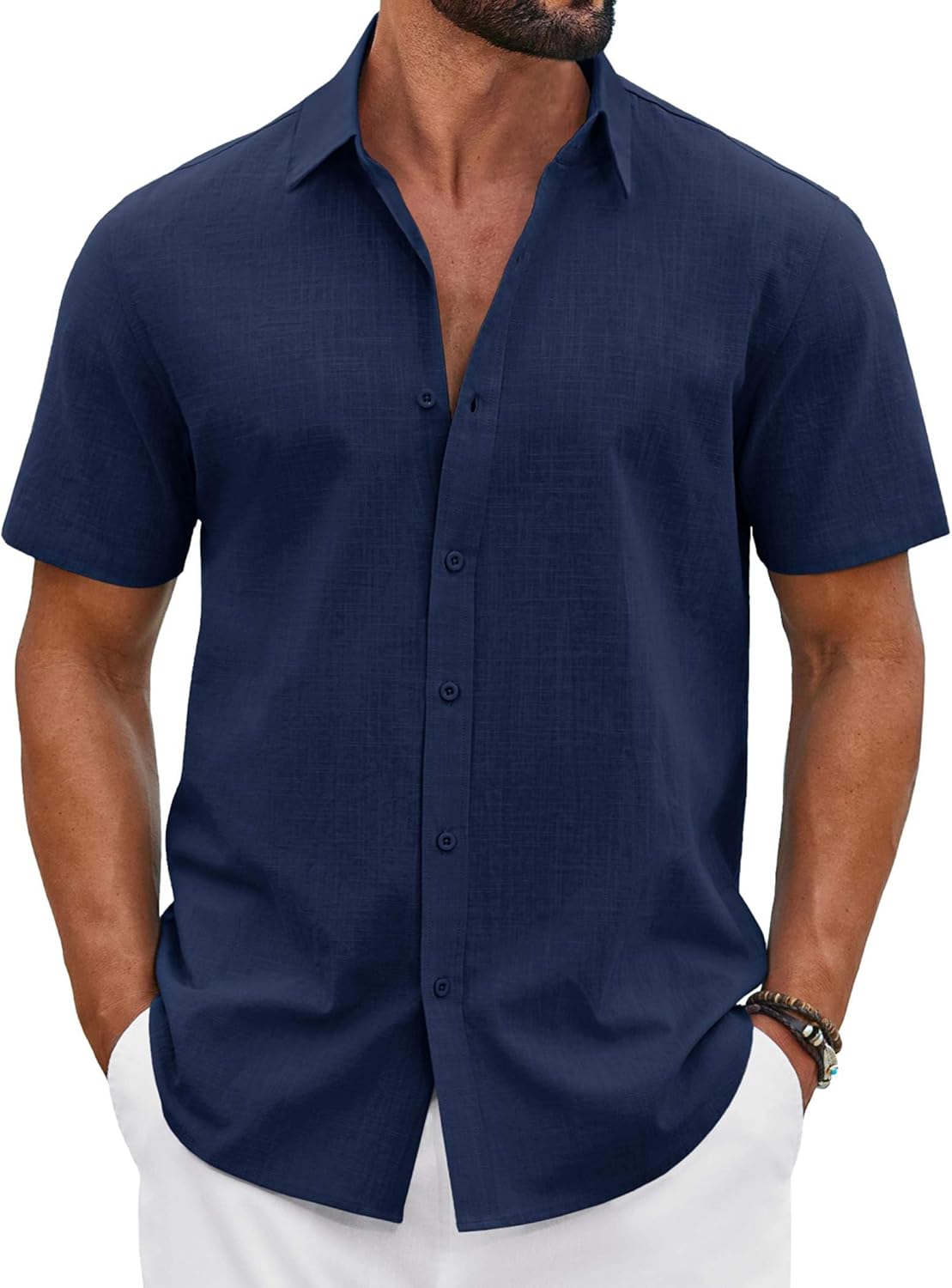 COOFANDY Mens Button Down Shirts Short Sleeve Casual Shirt Cotton Summer Beach Linen Wedding Shirts