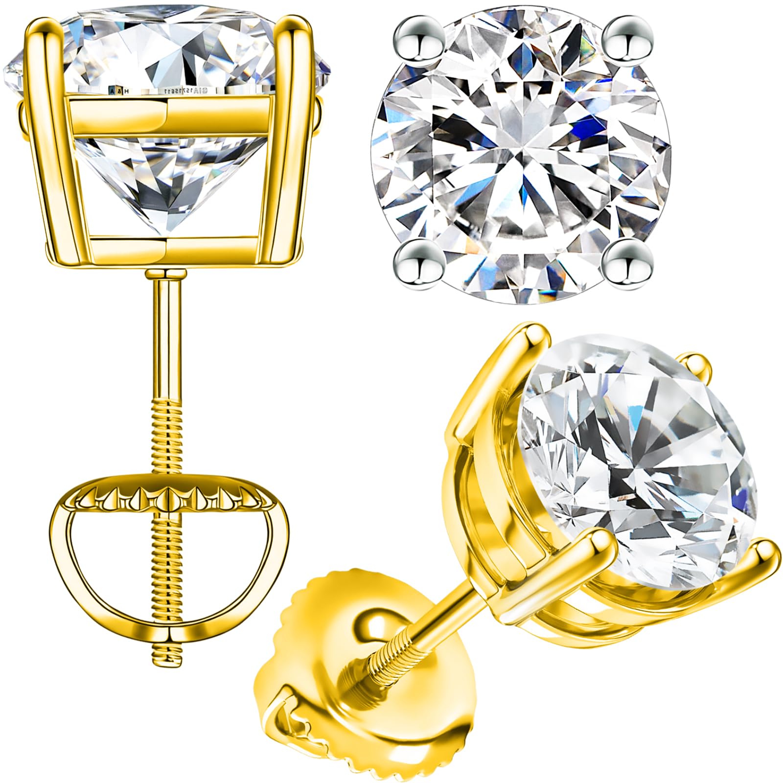 Moissanite Earrings Hypoallergenic Flat Back Earrings for Women Men Screw On Studs 925 Sterling Sliver Cartilage Earring for