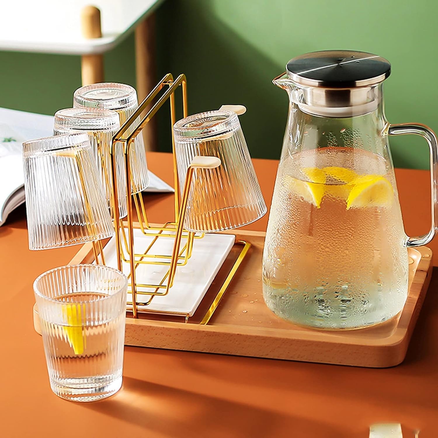 Wasserkaraffe 1,5 l Wasserkrug, Hochtemperatur-Wasserkocher aus Borosilikatglas, Eistee-Krug für Kaffee/Saft/hausgemachte Getränke Getränkespender