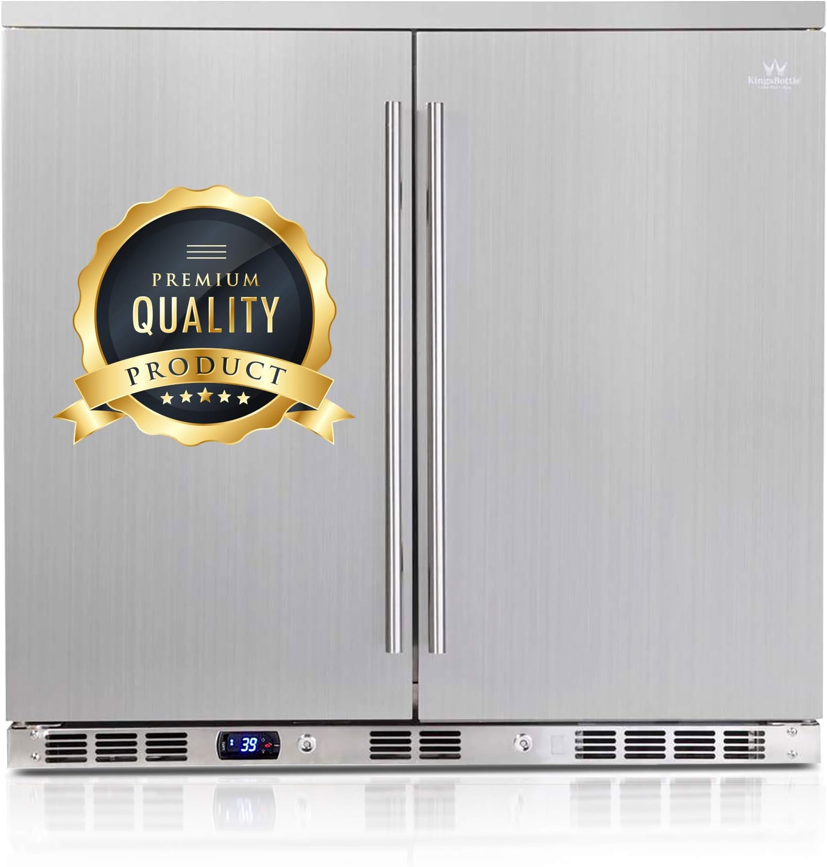 KingsBottle Stainless Steel Beverage Fridge Outdoor – 165.3 pounds, 169 Cans Patio Beer Refrigerator, Sophisticated Temperature Control & Vibration free 2 Door Drinks Cooler – (2-year Warranty)