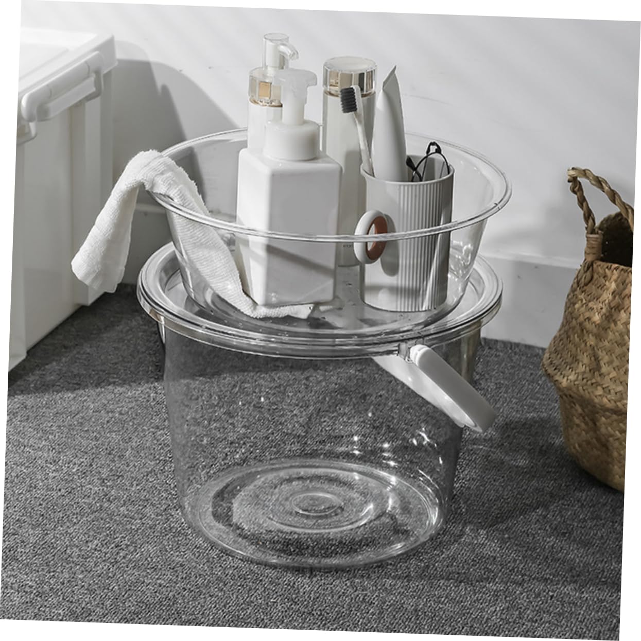 Cubos De Limpieza Transparentes Tapa 2 Piezas, Cubo Pequeño para Fregar Ligero Asa, Organizador Doméstico Multifuncional para Lavar Pies, Lavar Cara y Ropa Casa