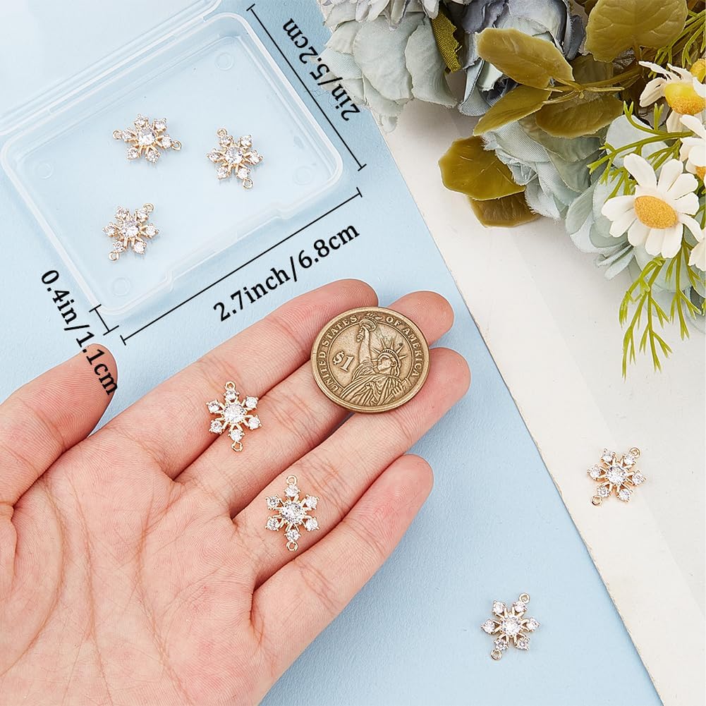 Beebeecraft Snowflake Charms Real 18K Gold Plated Brass Cubic Zirconia Christmas Snow Connector for DIY Bracelet Jewelry Making