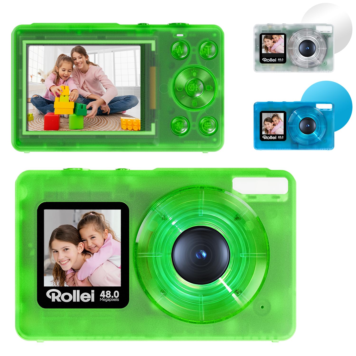 Rollei Compactline Pocket Transparent Green Digital Camera 48MP 4K with Dual Screen Digital Zoom 18X Compact Camera, Camera, Digital Camera, Camera