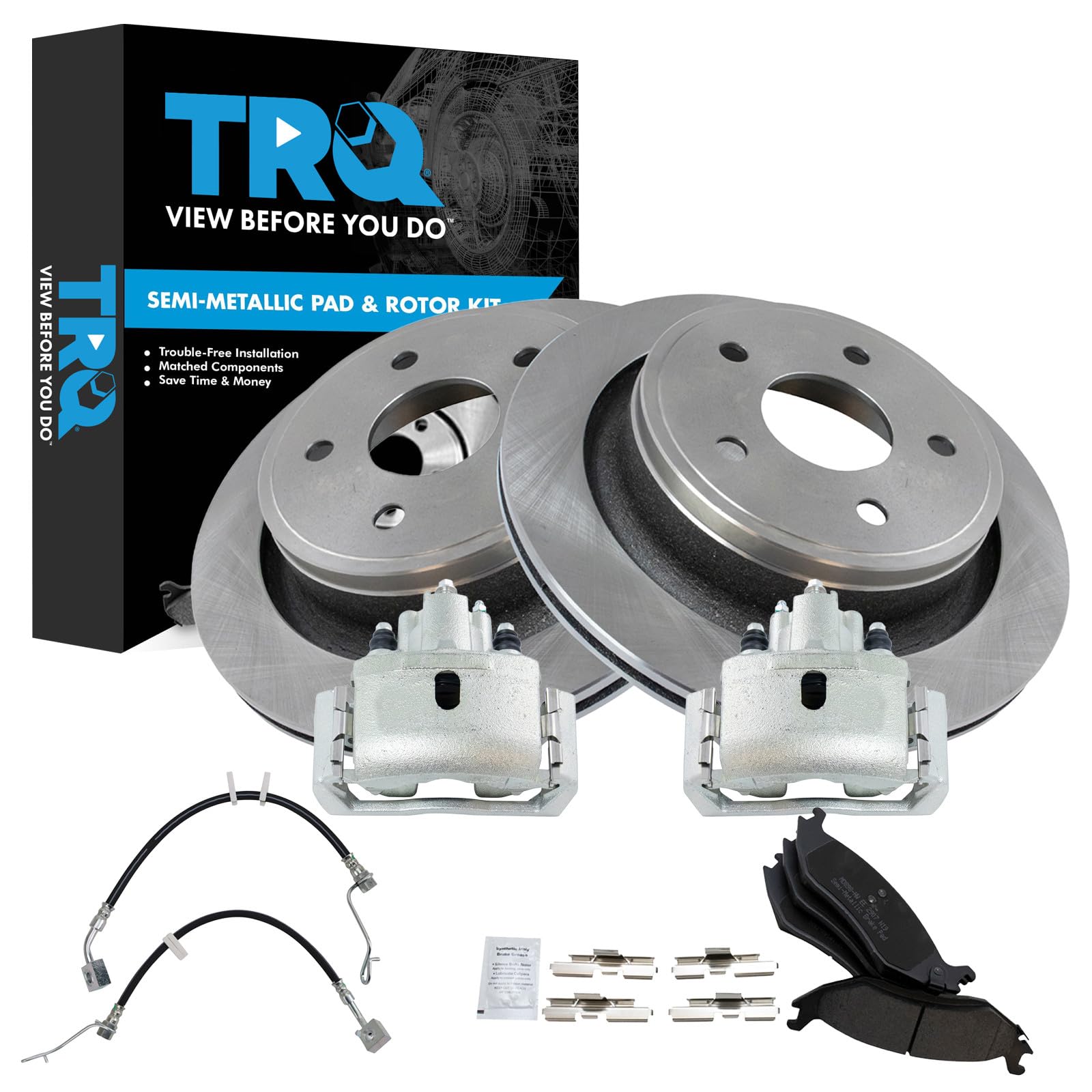TRQ Rear Brake Pad &amp; Rotor Kit Semi-Metallic Compatible with 2009-2010 Dodge Ram 1500