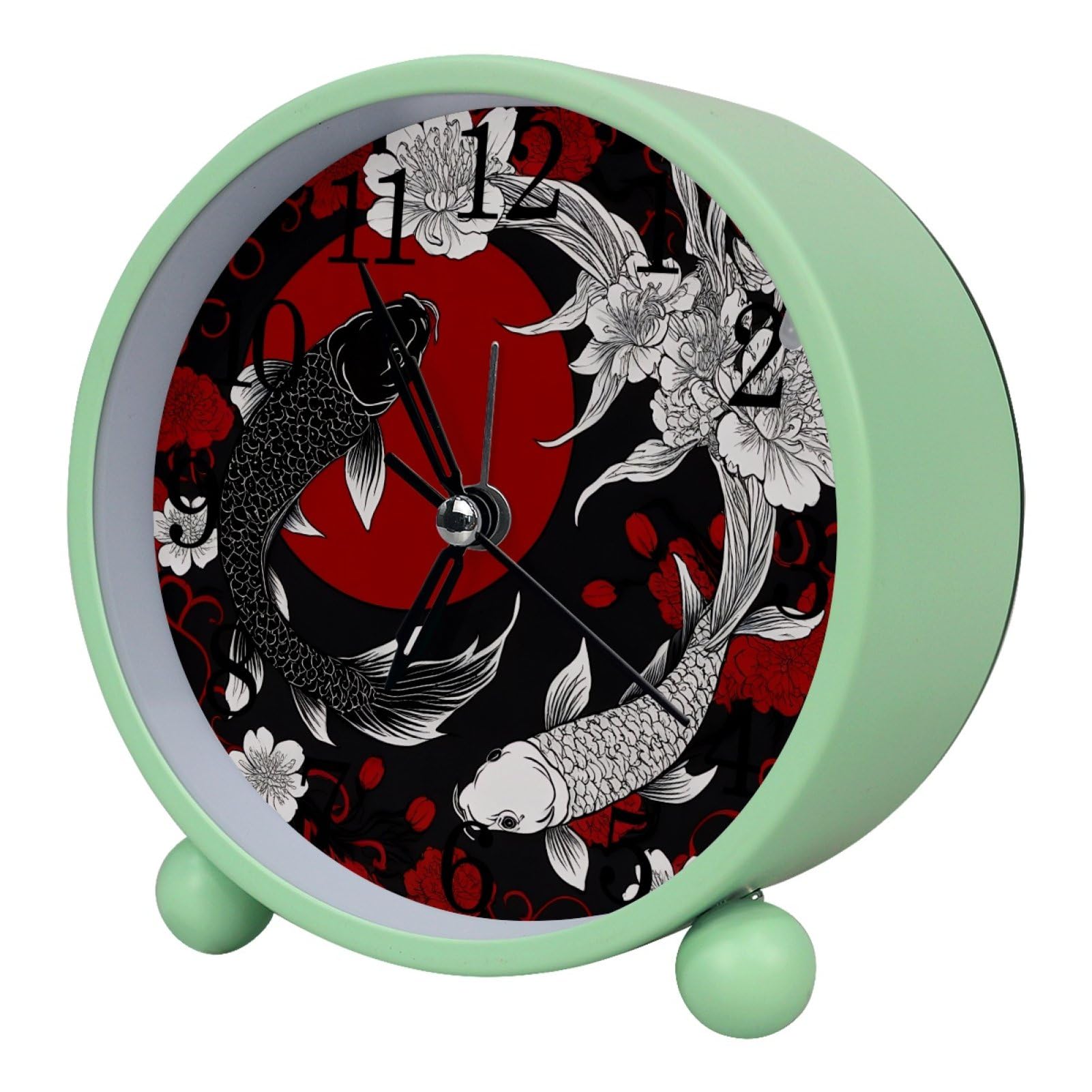etoenbrc Yin Yang Fish and Flower Alarm Clock,Small Battery Operated Clock, Slient Plastic Table Clock for Living Room Bedroom and Office Decor
