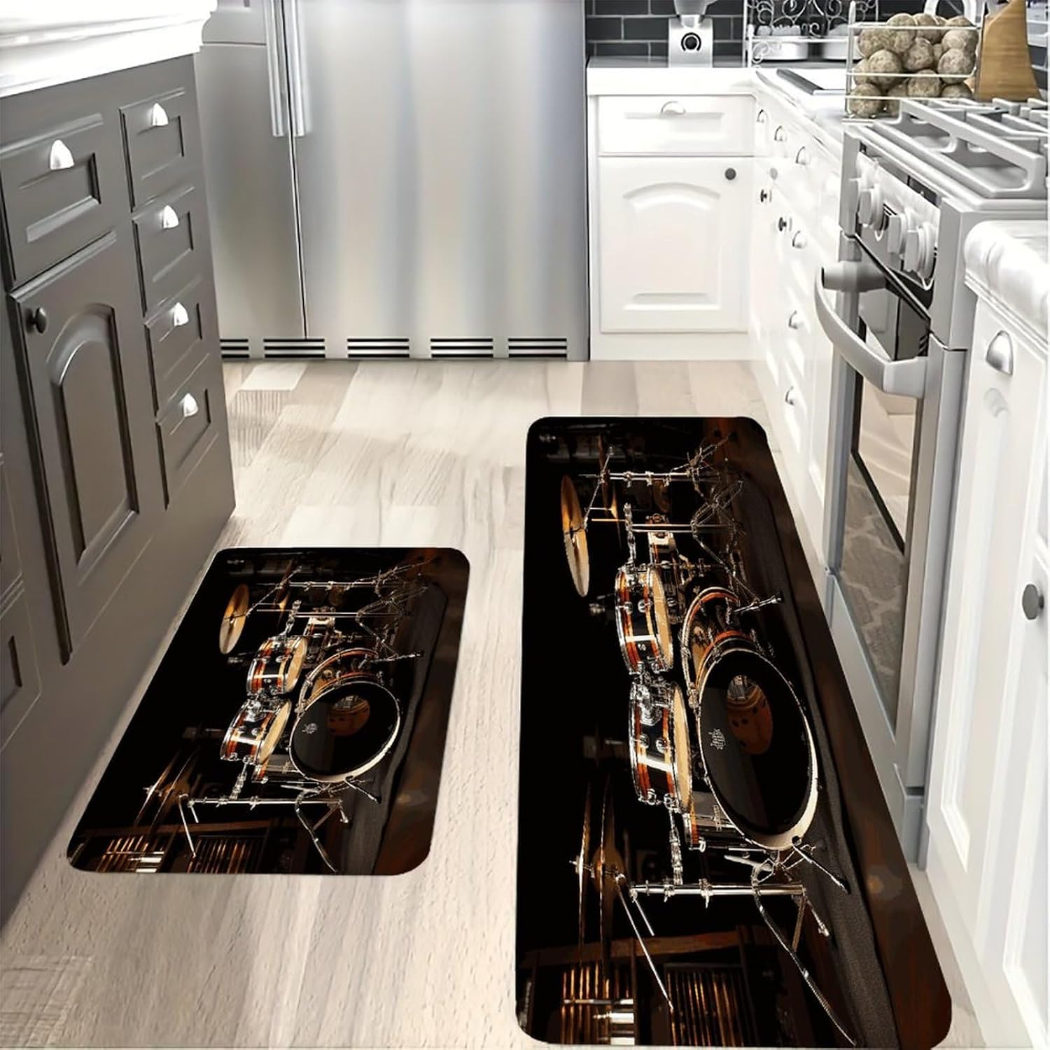 Drum Set Kitchen Mat Kitchen Rug Set | Kitchen Rugs Flannel Velvety Washable breathable Water Absorbent Soft ，kitchen utensils for Kitchen, Floor,Laundry