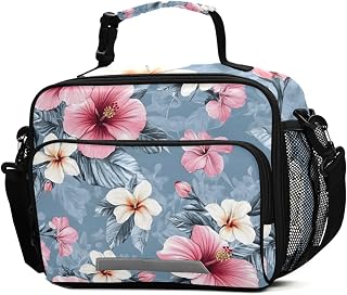 Pink Hibiscus Flower Lunch Box for Girls Insulated Lunch Bag