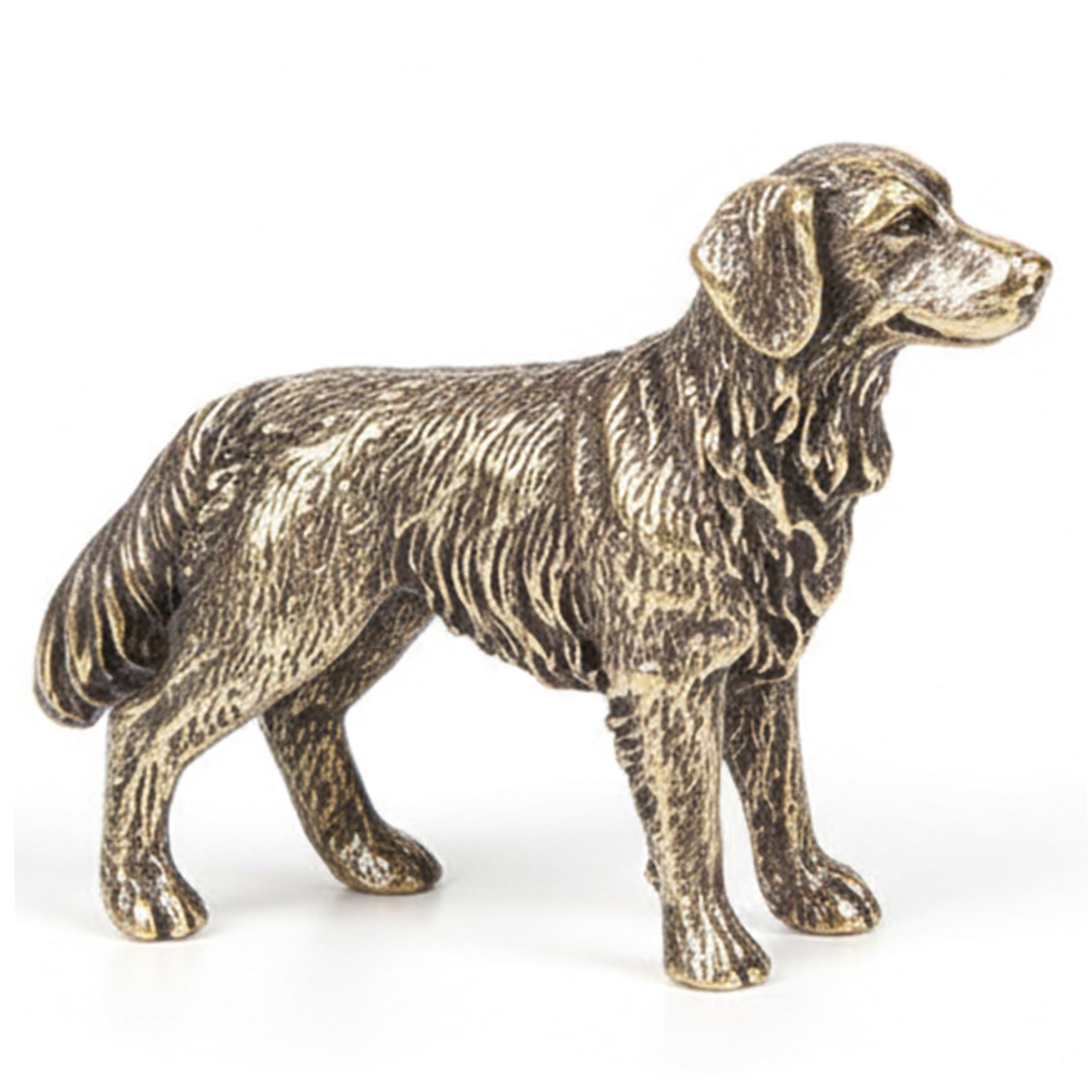 Licsaliwe Mini Dog Figurine - Miniature Golden Retriever Figurine, Brass Vintage Animal Statue Collectible for Desk Decor