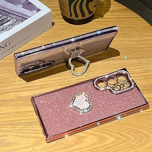 Miniatura 5 de KERZZIL Funda protectora de TPU suave con purpurina y diamantes para mujer compatible con Samsung Galaxy (rosa, S23 Ultra)