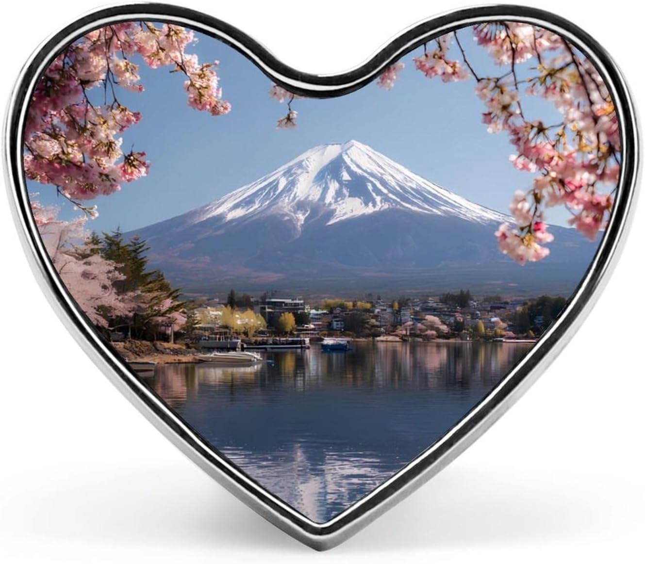 Lake Kawaguchi Mount Fuji Cherries Lapel Pin Enamel Badge Heart Brooches
