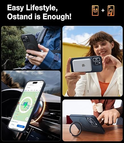 Vista 208 de TORRAS Funda magnética Ostand para iPhone 14 Pro Max [prueba de caídas de grado militar y compatible con MagSafe y soporte integrado] translúcida D