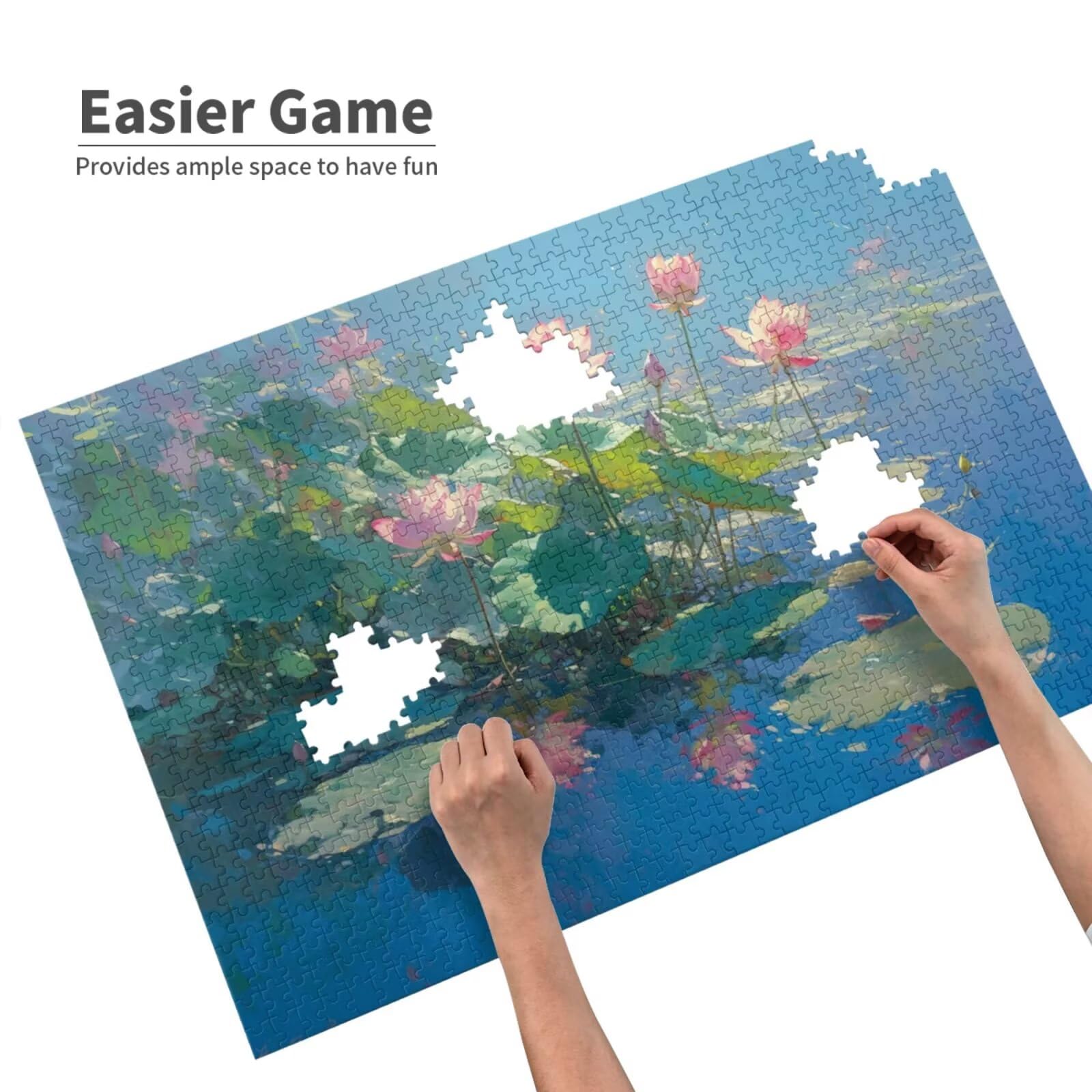 Puzzle z motywem lotosu, 3000 elementów, krajobraz, puzzle dla dorosłych, z pudełkiem na prezent, duże drewniane puzzle dla dorosłych, gra zręcznościowa dla całej rodziny, prezenty dla kobiet, 81 x