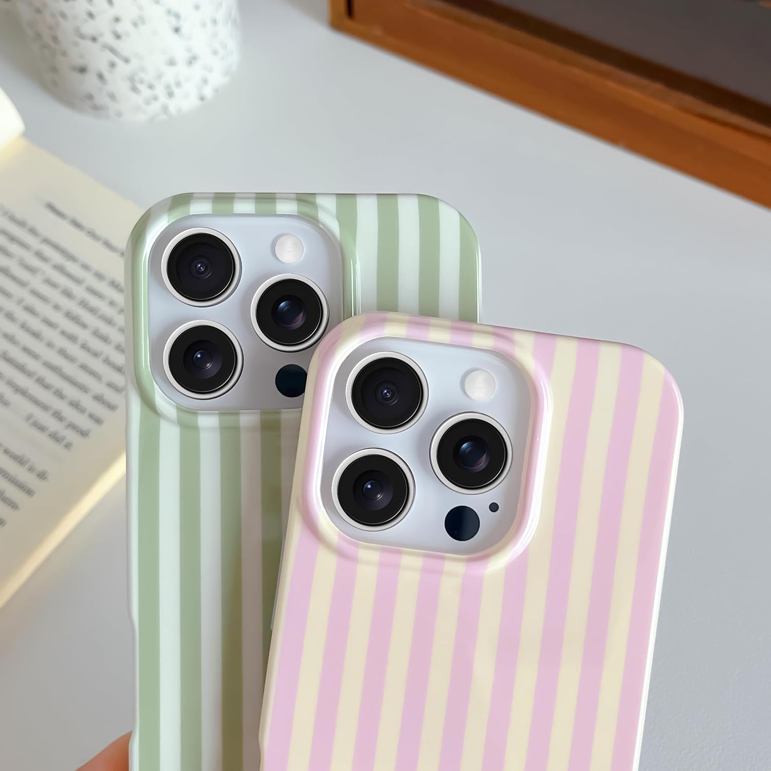  for iPhone 16 Pro Max Case Cute Striped Phone Case Soft TPU Slim Shockproof Phone Cover for Women Girls, Pink and Yellow thumbnail