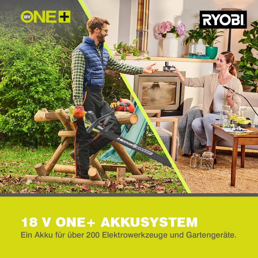 RYOBI 18 V ONE+ Akku-Heckenschere RY18HT50A-0 (Schnittgeschwindigkeit 1350 U/min, Messerlänge 50 cm, 24 mm Messerabstand, ohne Akku & Ladegerät im Karton)