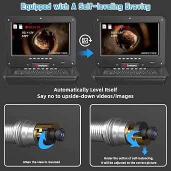 Sanyipace Heavy-Duty Sewer Camera 328FT/100M, Self-Leveling, 0.27in Rigid Cable w/ 512Hz Transmitter, Real-Time Distance Counter, Plumbing Camera with Microphone Speaker, DVR Recorder, 32GB TF Card