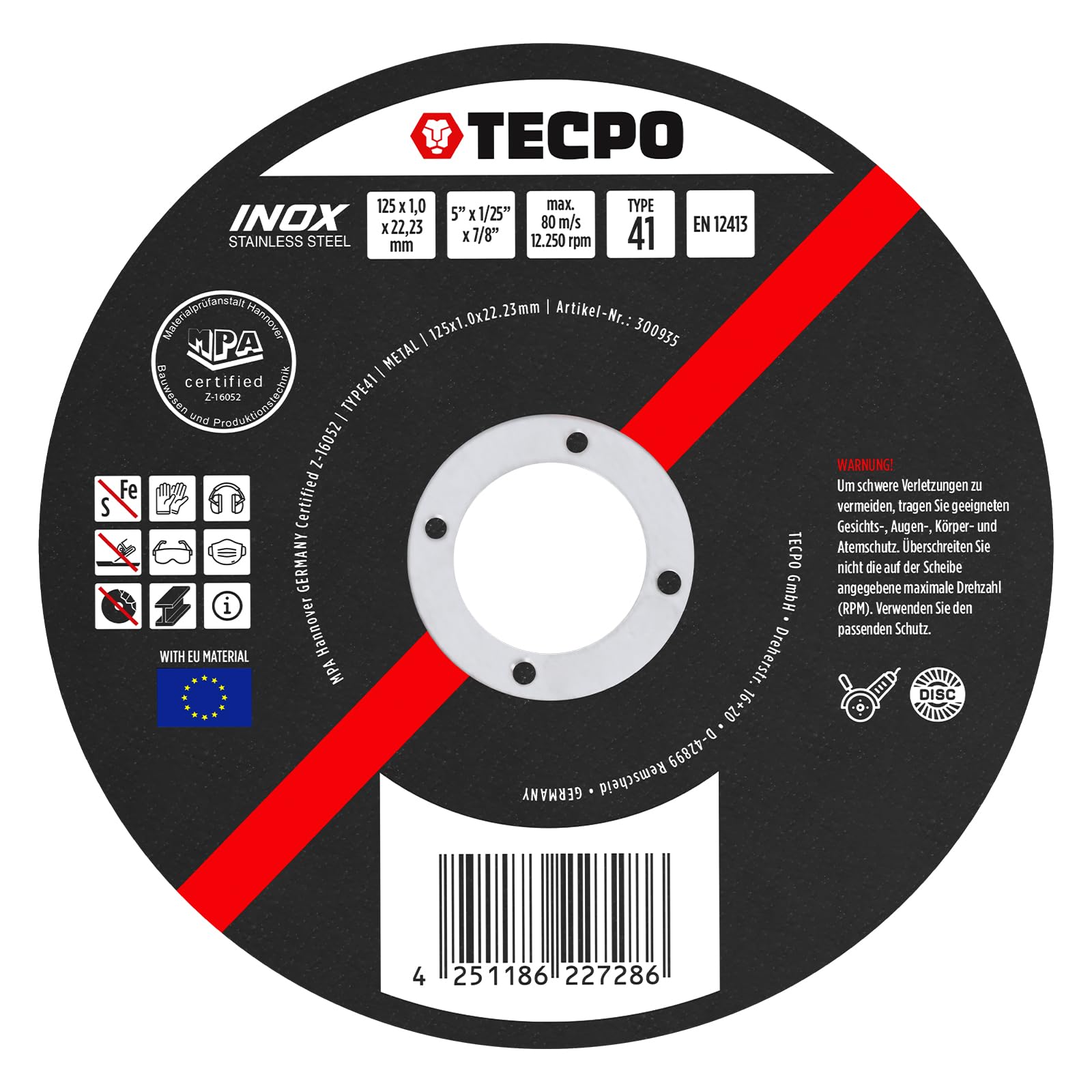 TECPO Disco da taglio Ø 125 mm smerigliatrice angolare dischi flessibili per acciaio, metallo e acciaio inossidabile (INOX) 1,0 mm 22,23 mm disco da taglio metallico dischi abrasivi accessori 125