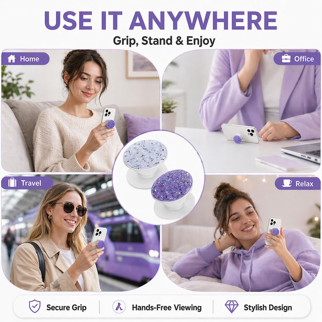 2 Pezzi Supporto e Impugnatura Estensibile Realizzati, Supporto Universale per Telefono con Grip Estendibile, Gommapiuma Adesiva Forte, Per Auto, Scrivania, Casa, Viaggi e Uso Quotidiano