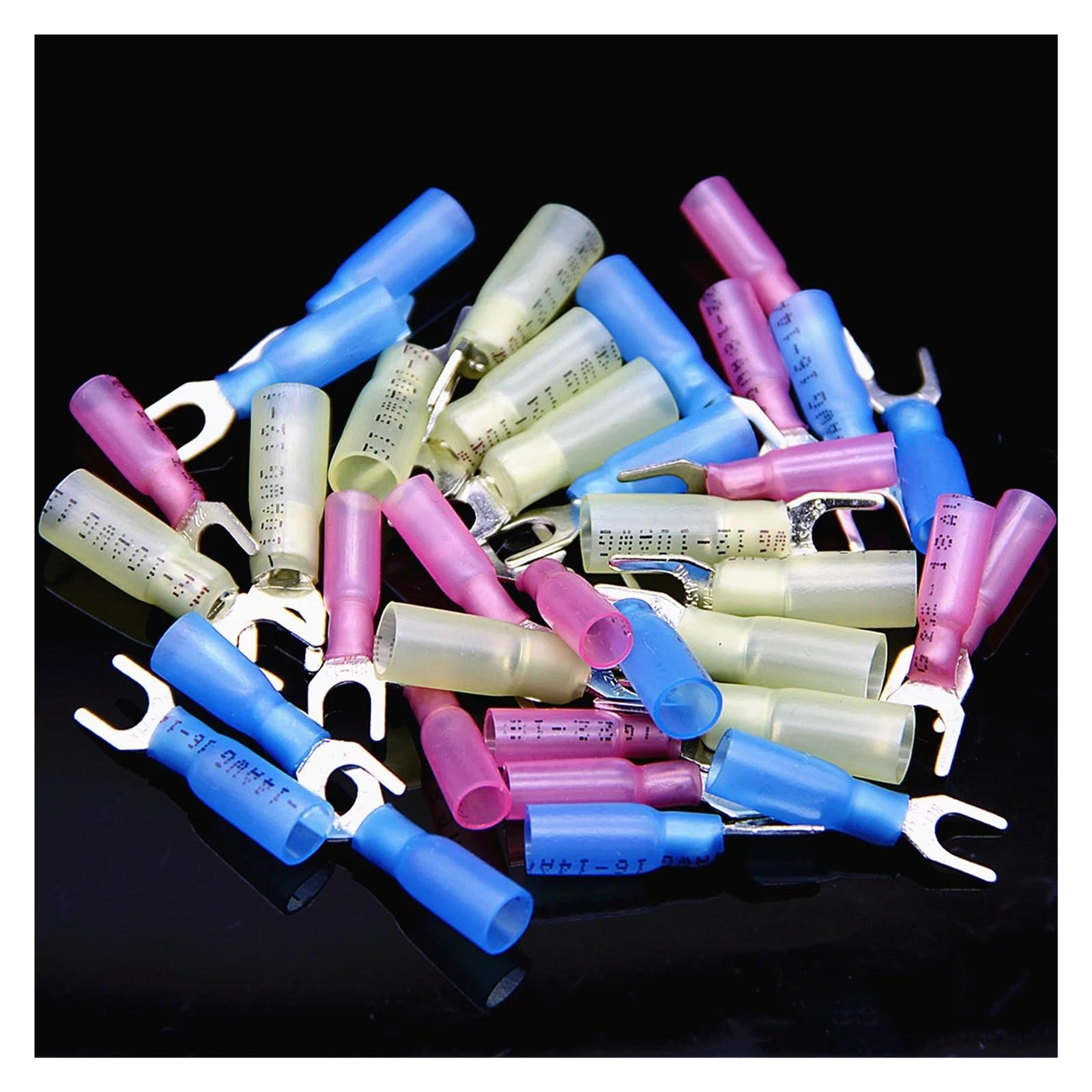 ICXLPMC 120PCS Heat Shrink Spade Fork Wire Connector Seal U Shaped Electrical Crimp Terminal 22-10 AWG Mixed Kit