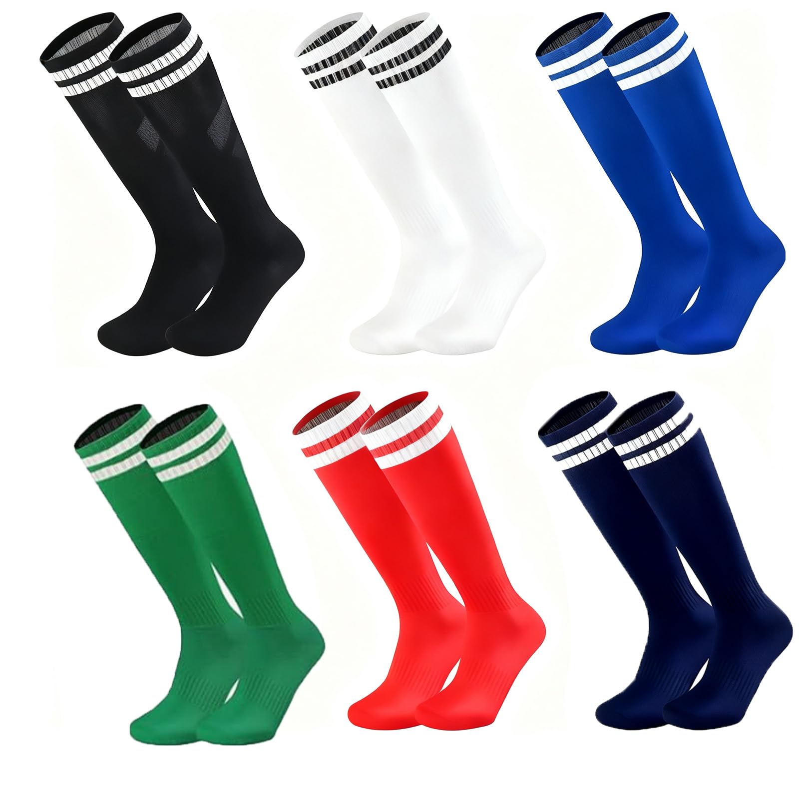 GQunit 6 Pairs Kids Football Socks, Junior Knee High Sports Socks for Kids Boys Girls Children Youth Junior Running,Training,Rugby,Hockey Soccer 7-12