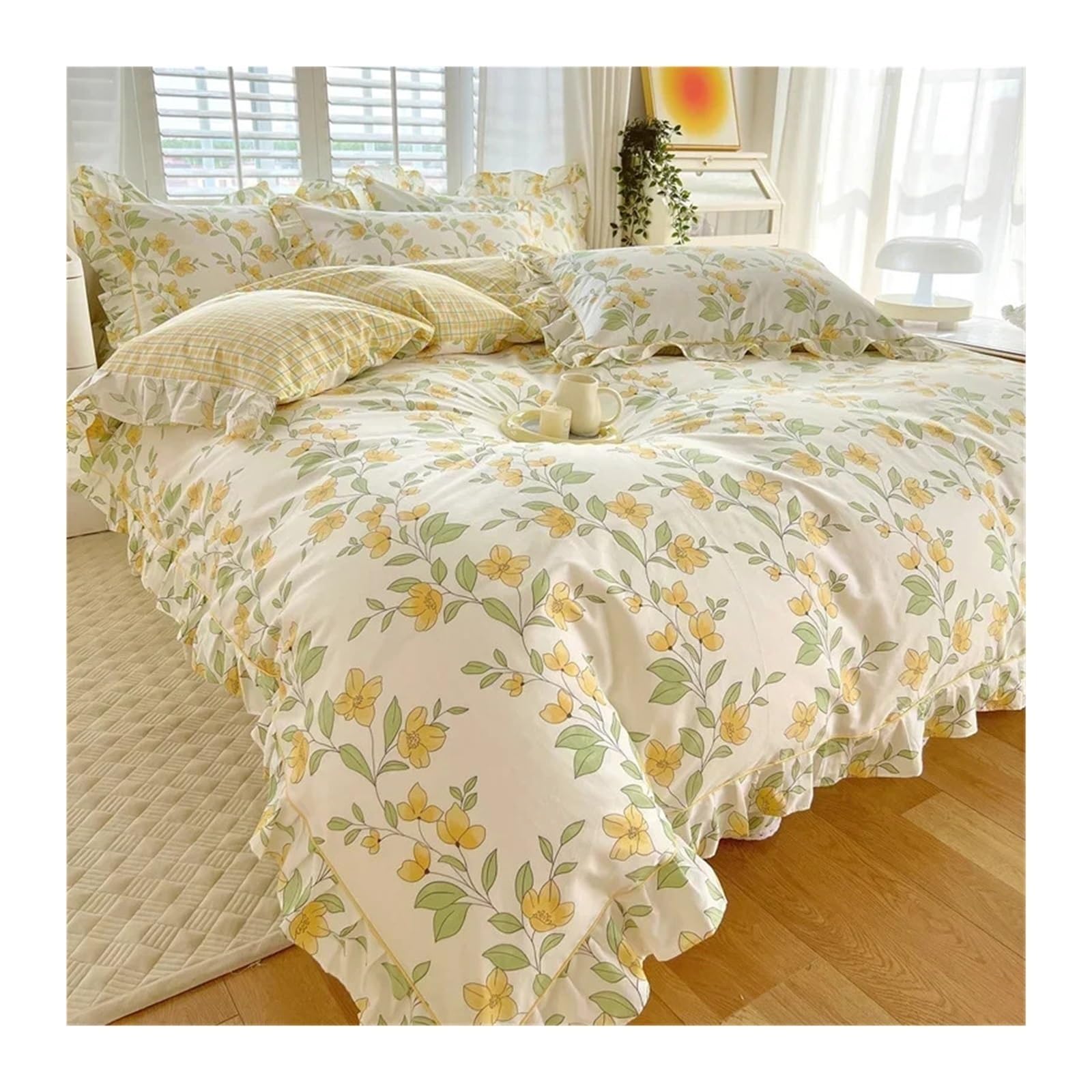 Housse couette coton volants fleurs lit 3 pièces ensemble linge de lit 150x200