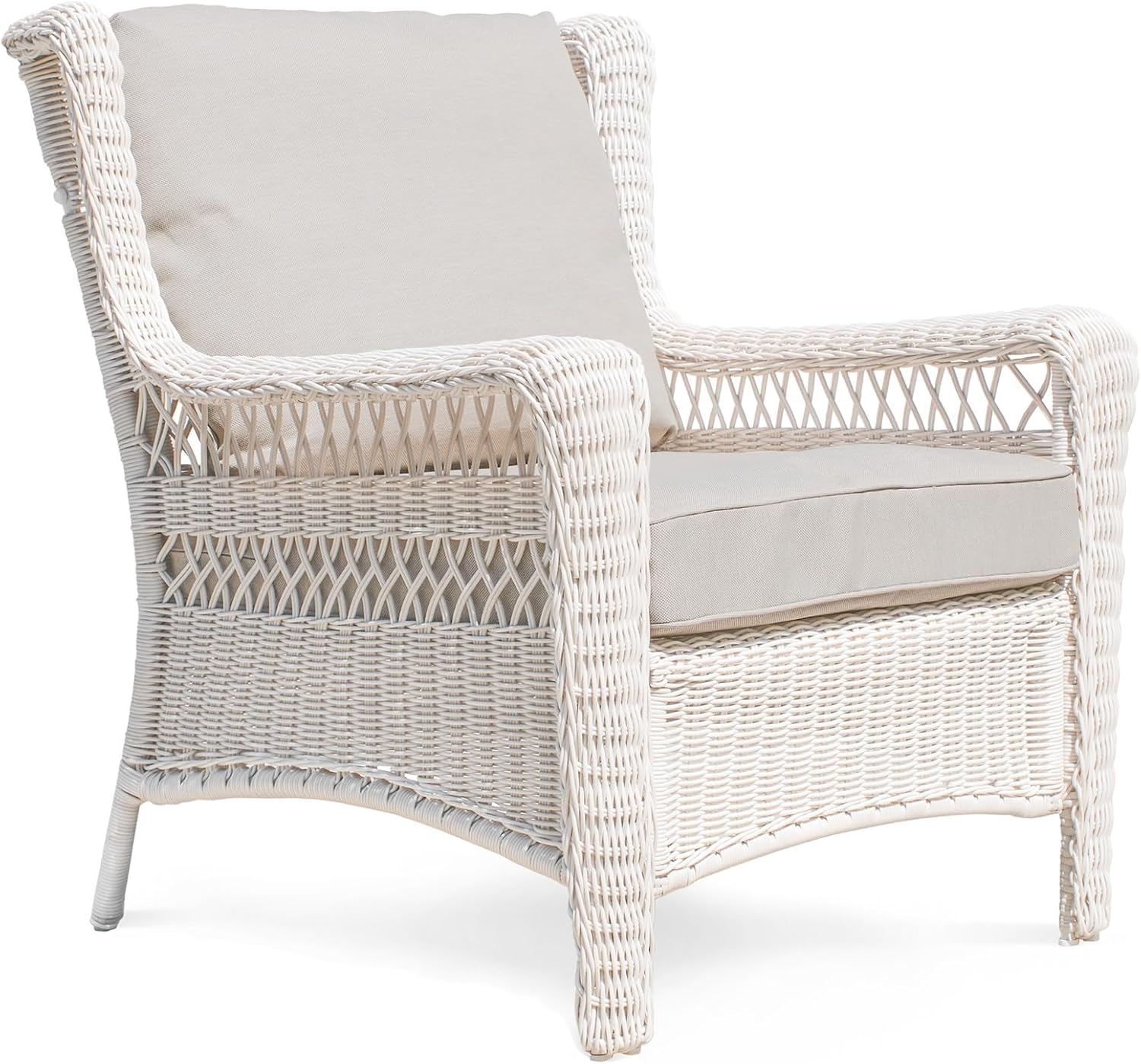 Park Meadow Outdoor Wicker Club Chair, All-Weather HDPE Patio Dining Chair with 4” Taupe Beige Cushions