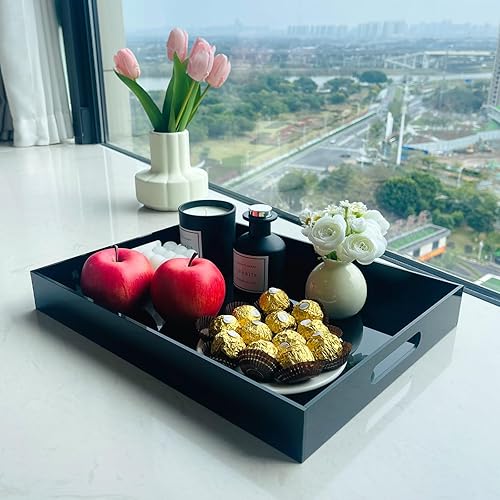 Miniatura 9 de Bandeja de acrílico negro para servir aperitivos de café de 11 x 14 pulgadas, bandeja para encimera de cocina, organizador de cajones de maquillaje,