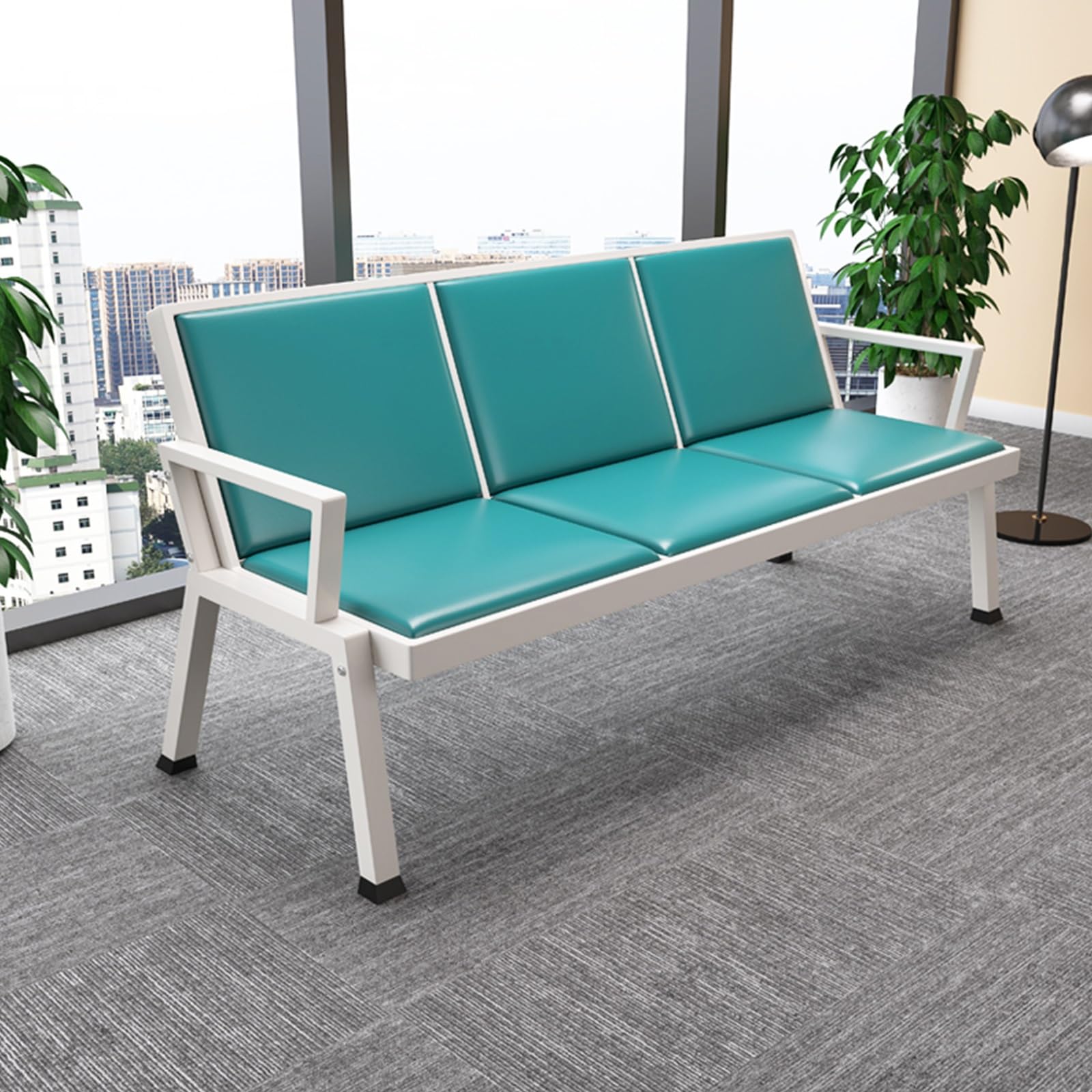 Brown PU Waiting Room Chairs with Arms & Backrests - 175cm Lobby Bench Seating for Airport, Bank, School, Barbershop, Durable & Comfortable,Green-175cm/69in