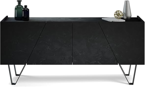 Mobili Fiver, Emma 4-Door Sideboard with Black Legs, Concrete Effect, Black, Made in Italy