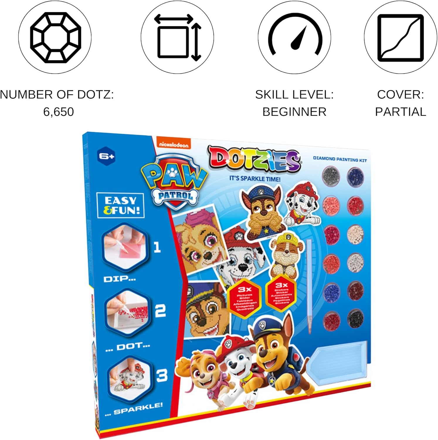 DIAMOND DOTZ Paw Patrol Let's Play Activity Set Diamond Painting Kits for Adults - Diamond Art Kits a Relaxing Creative Craft Kit with Dotz Gems