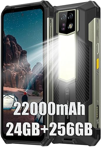 Ulefone Armor 24 - Teléfono resistente desbloqueado, batería grande de 22000 mAh 66 W, 24 GB+256 GB Android 13 teléfono inteligente impermeable,