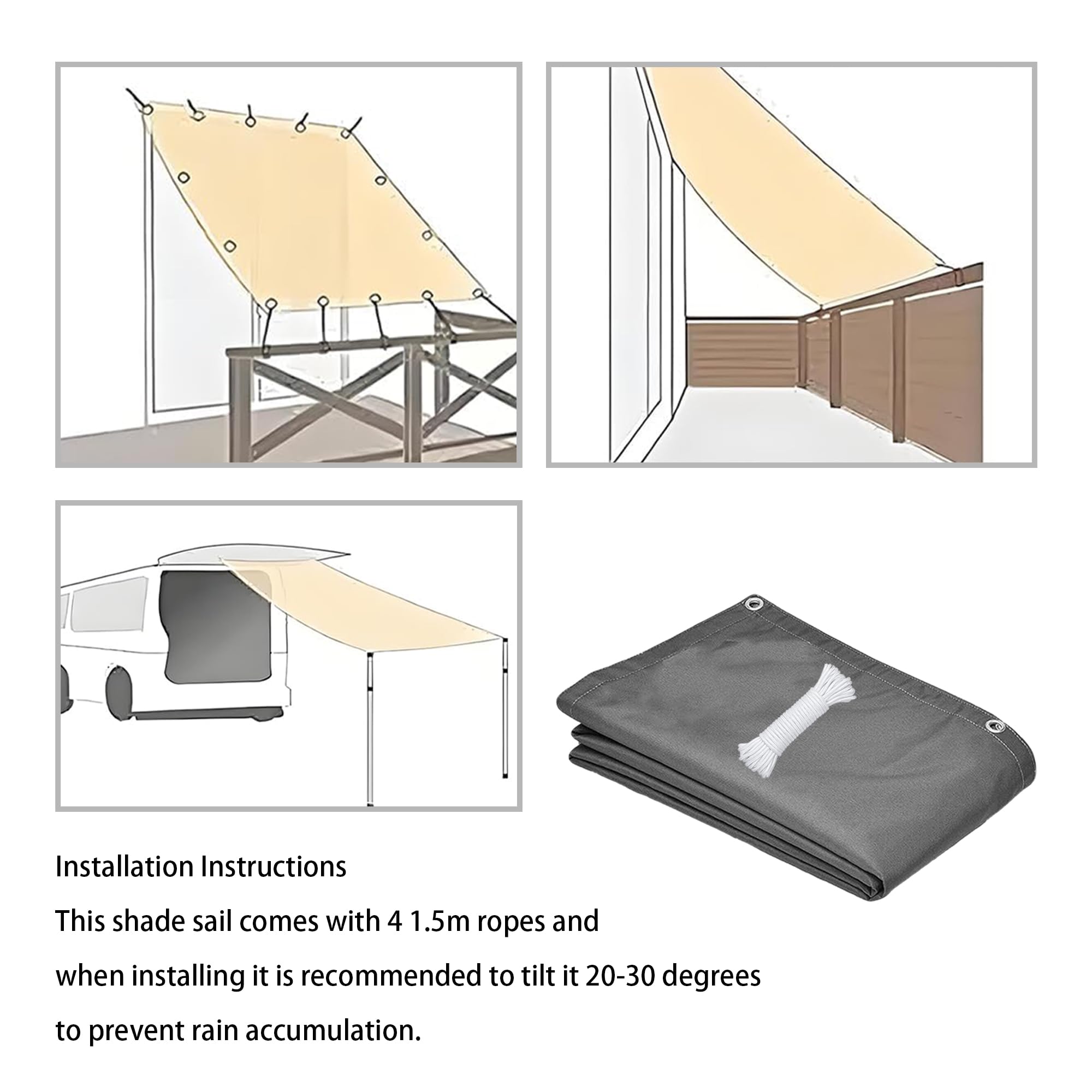 Balkonbespannung Reißfest 4 x 5 m Witterungsbeständig Beschattungsnetz Sonnencreme mit Ösen Segeltuch 4 × 1.5 M Seile für Draußen Patio Terrasse Camping, Orange