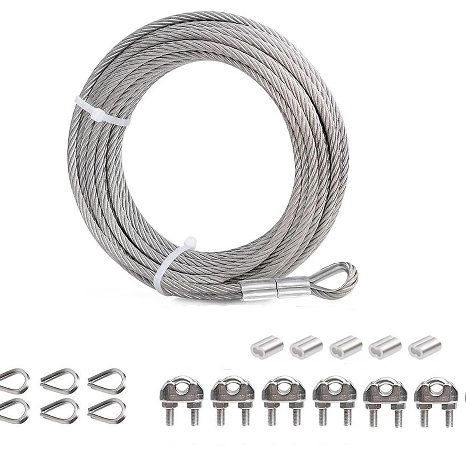 Cable de Acero, 5mm Cable de Acero Inoxidable, 7x19 Núcleo Trenzado, Juego de Cable Metálico para jardín, Tendedero, Guirnaldas luminosas, Cordón para Cortinas y para Colgar Cuadros (30M)