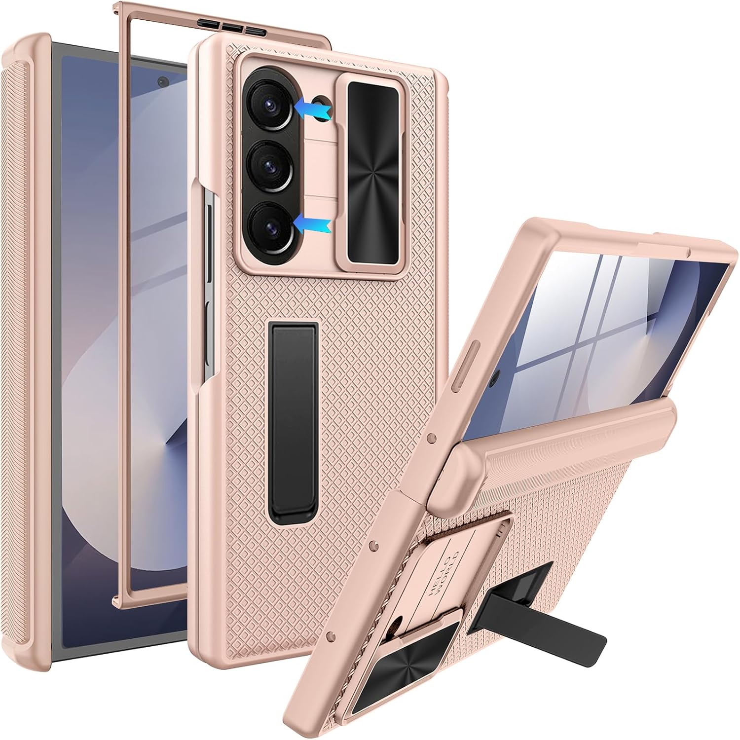 Miimall for Samsung Z Fold 6 Case, Z Fold6 Phone Case with Slide Lens Cover & Hinge Protection & Tempered Glass Screen Protector, Shockproof Luxury Slim Full Body Cover, Gold