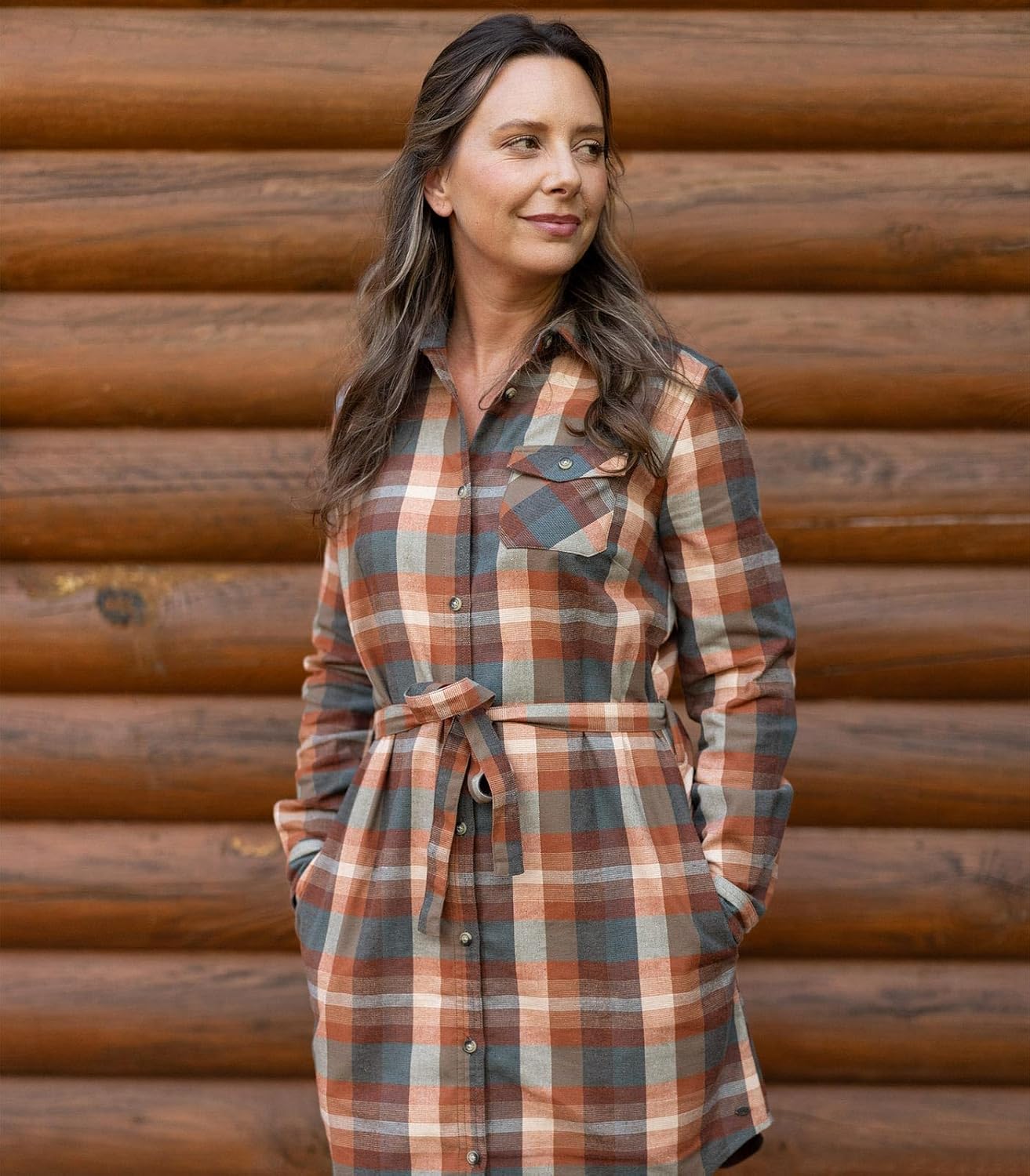 Legendary Whitetails Womens Plaid Flannel Dress with Pockets and Belt Long Sleeve Button Up Tunic - Image 2