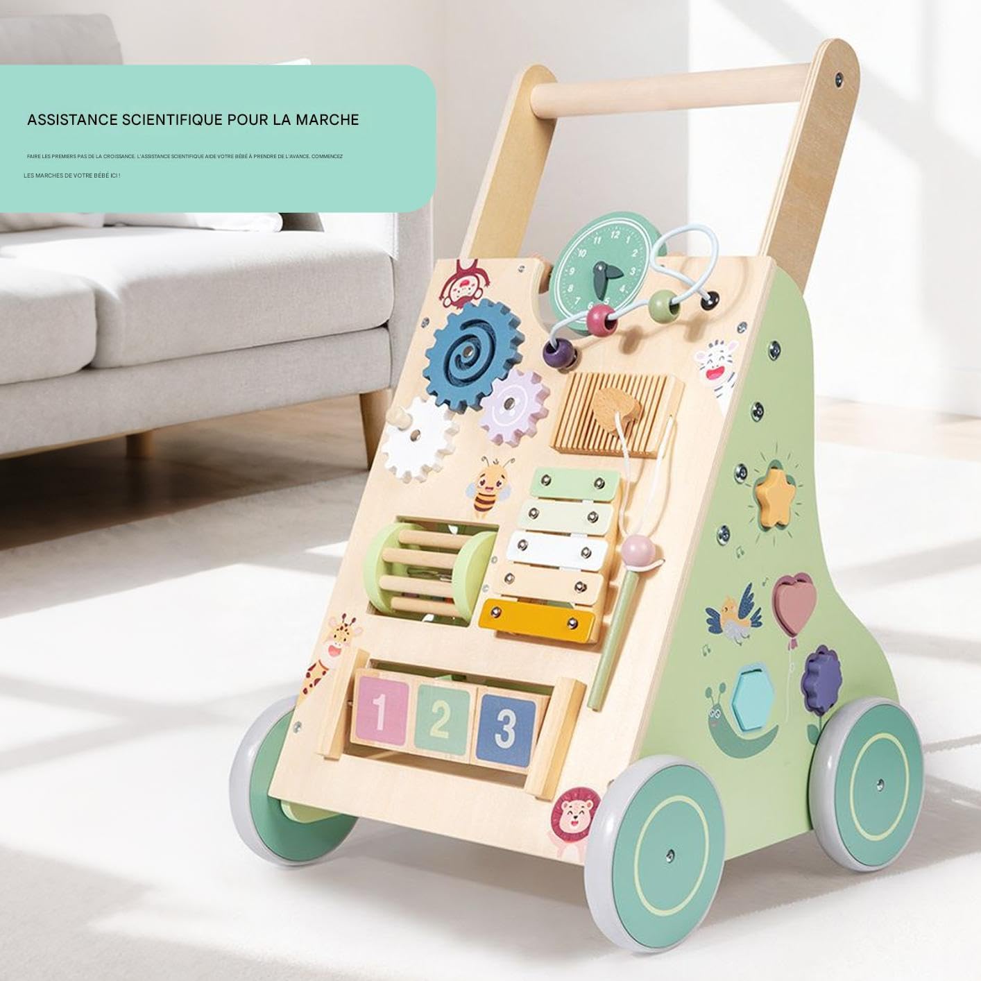 Rollator aus Holz für Kinder | Leises und sicheres Lernspielzeug – Lernwagen aus Holz für Kleinkinder, für den Innenbereich, Haus und Klassenzimmer, praktisch
