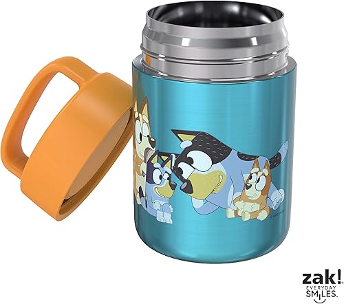 Miniatura 8 de Zak Designs Bluey - Recipiente de alimentos de acero inoxidable aislado al vacío para niños con asa de transporte recipiente térmico para comidas de