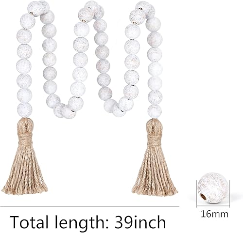 Miniatura 6 de Meplait Guirnalda de cuentas de madera de 39 pulgadas con borlas, cuentas de oración versátiles, estilo bohemio y chic para colgar en la pared,