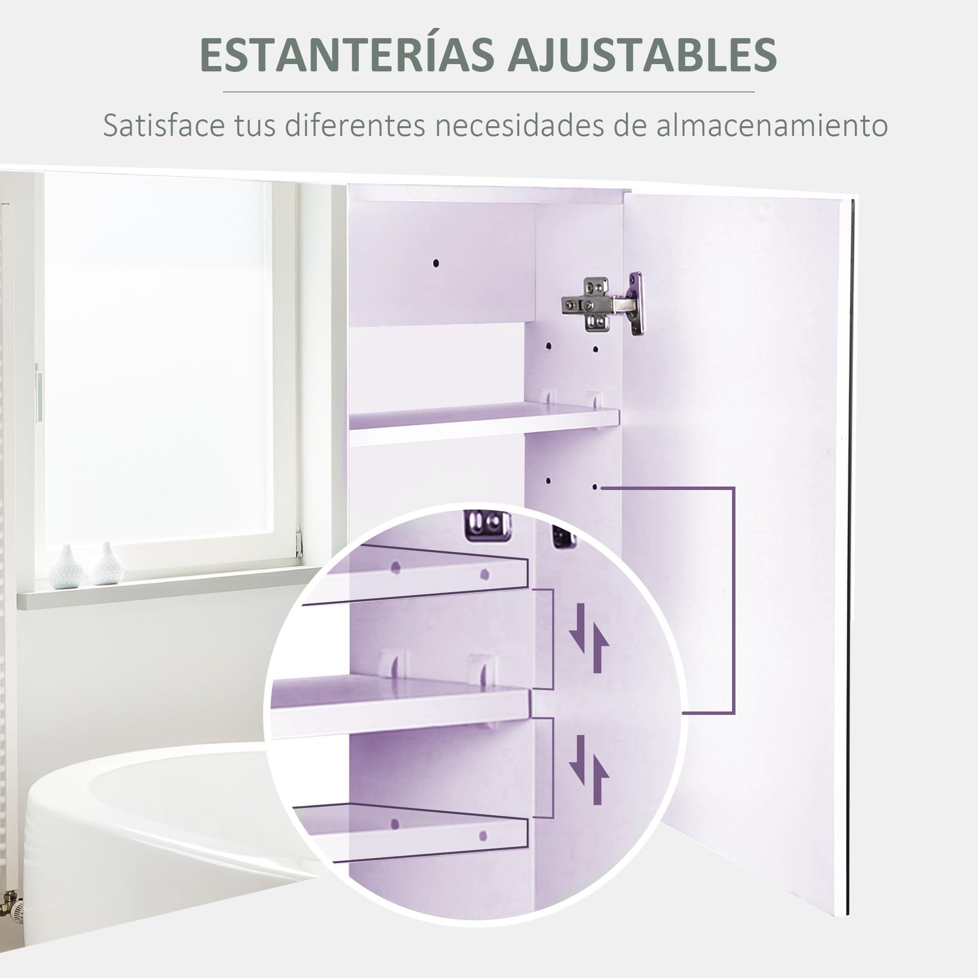 HOMCOM Armario de Baño con Espejo Estilo Moderno Armario de 2 Puertas con 3 Estantes Interiores para Salón Dormitorio 80x15x60 cm Blanco