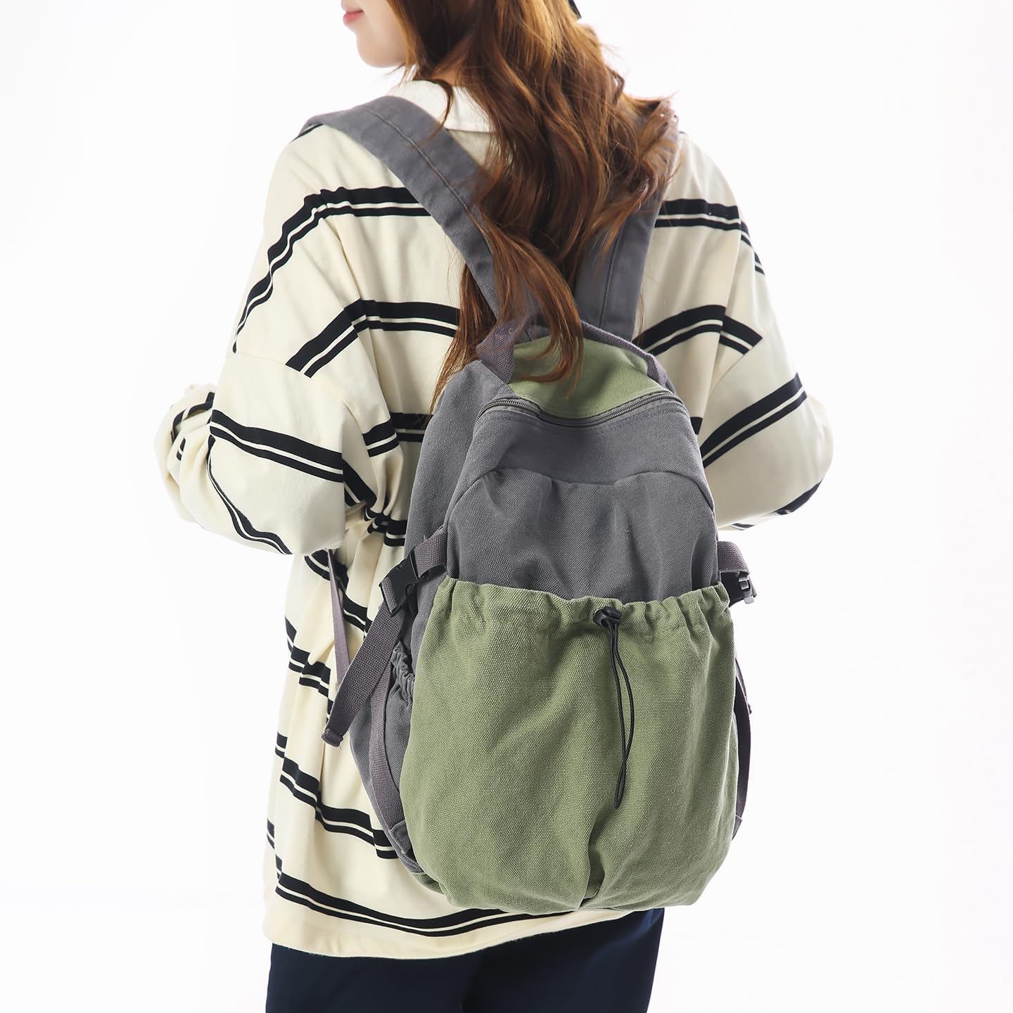 MaxxCloud Two-Tone Canvas Backpack, Unisex Large Capacity Color-Block Laptop Daypack for Daily Use,Travel & Work (Grey) image 5